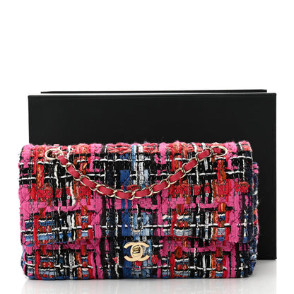 Chanel Tweed Quilted Medium Double Flap Red Pink Black 13 of 13
