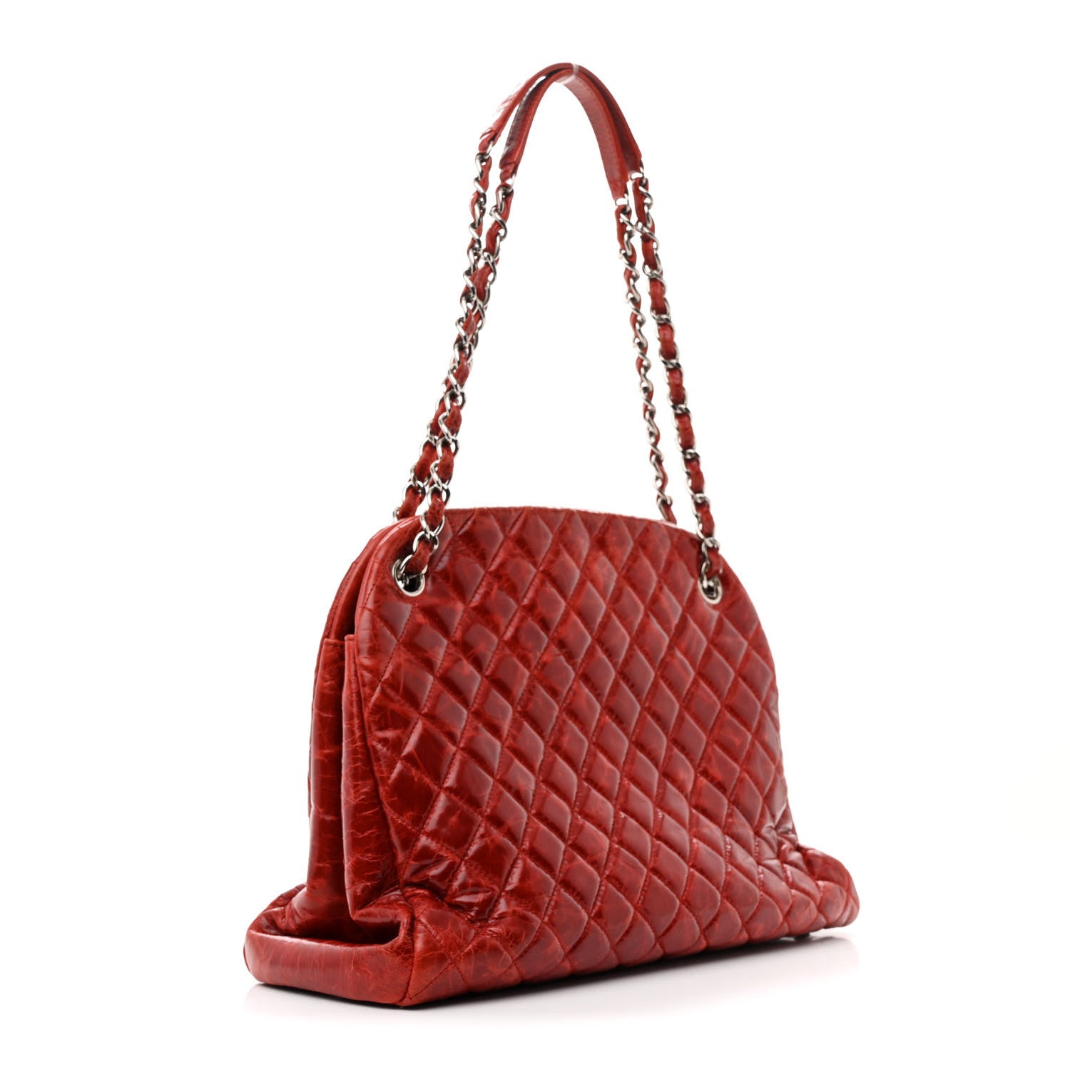 Chanel Glazed Calfskin Quilted Large Just Mademoiselle Bowling Bag Red 3 of 12