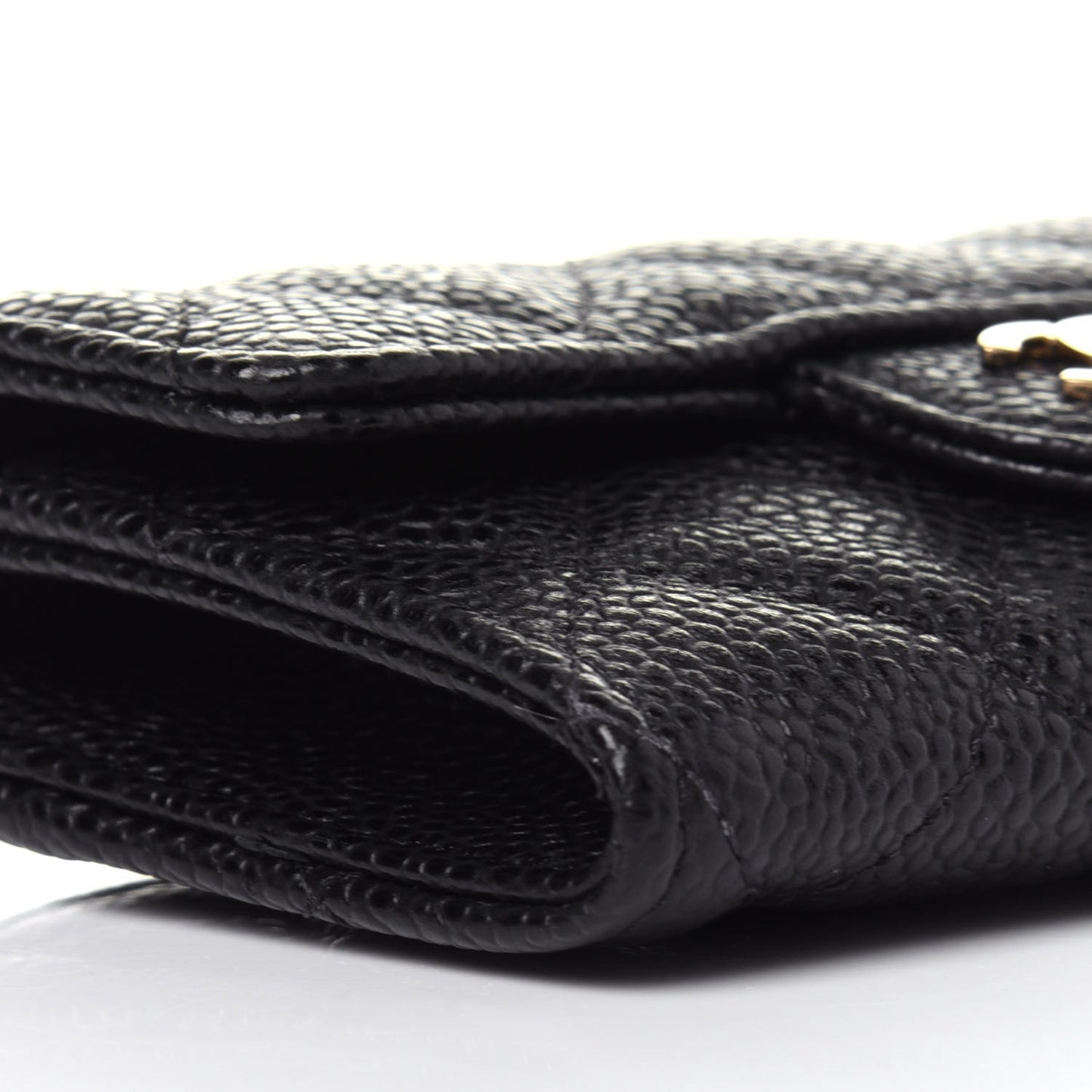 Caviar Quilted Flap Card Holder Wallet Black