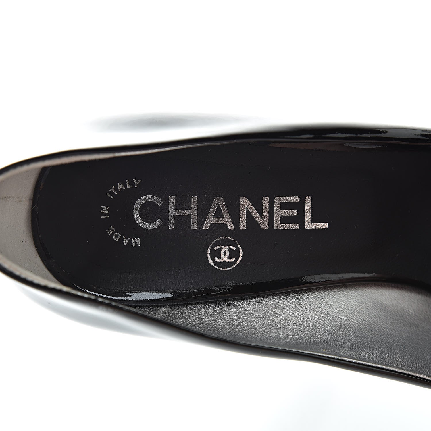 Chanel Patent Open Toe CC Pumps 37 Black 6 of 10