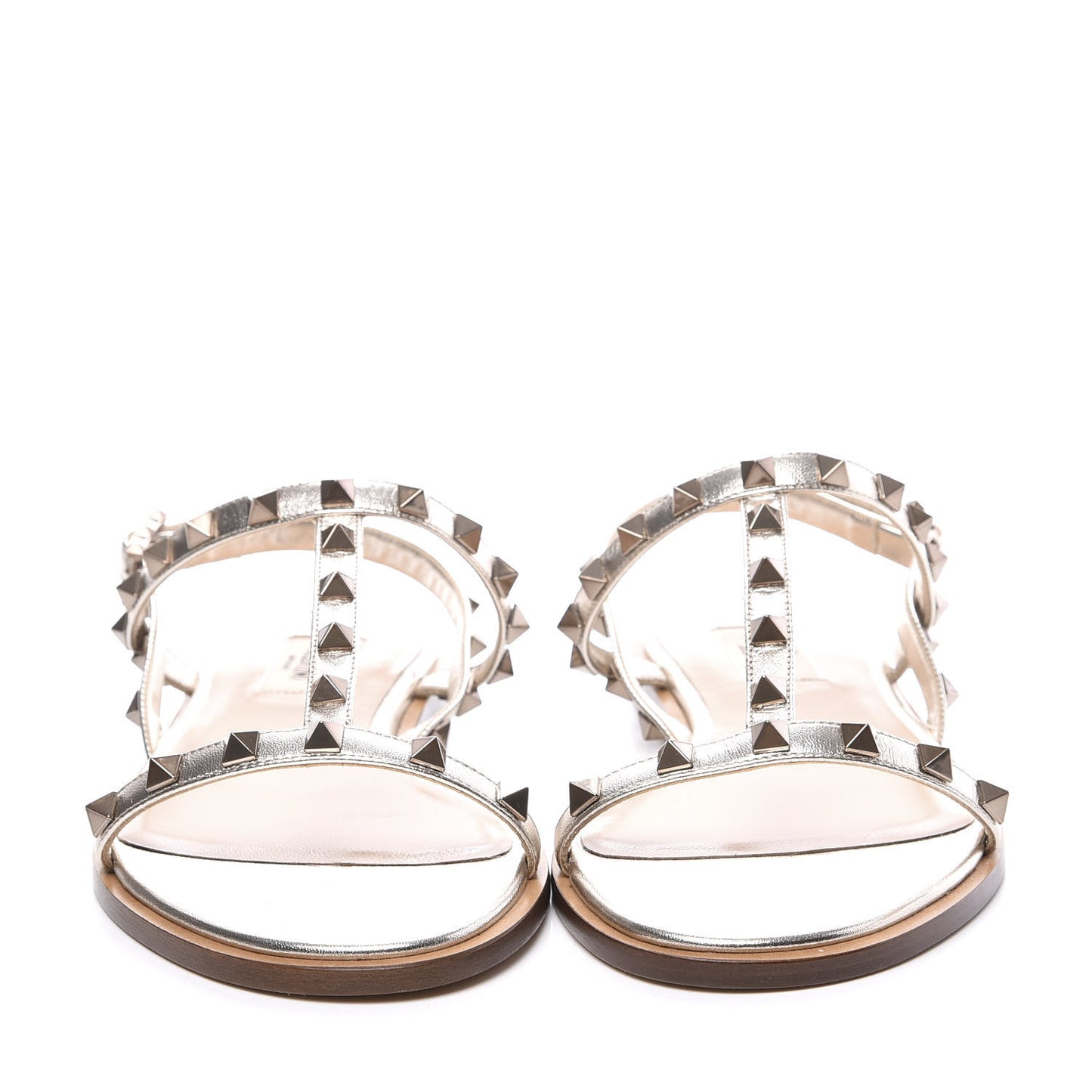 Metallic Nappa Rockstud T-Strap Slingback Flat Sandals 39.5 Skin