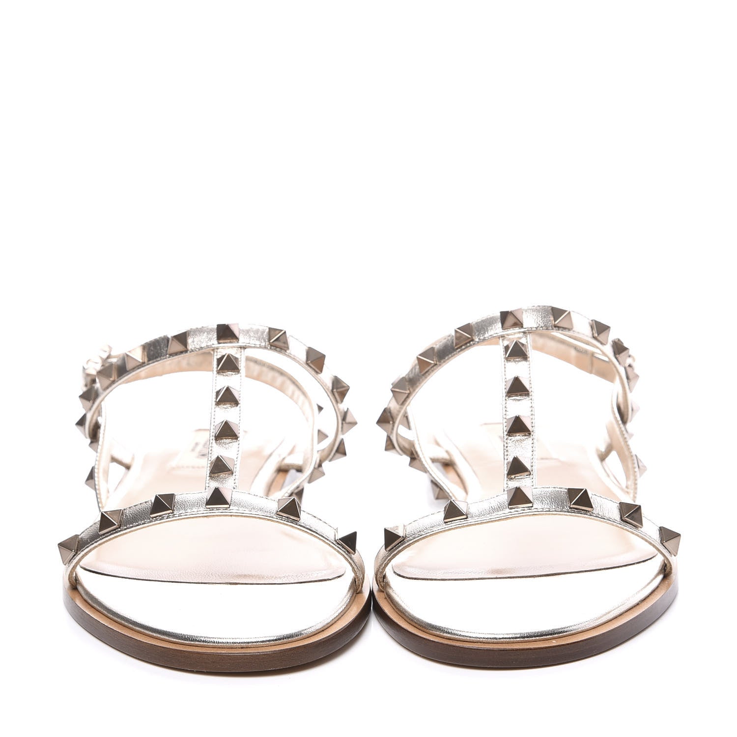 Valentino Garavani Metallic Nappa Rockstud T-Strap Slingback Flat Sandals 39.5 Skin 3 of 10