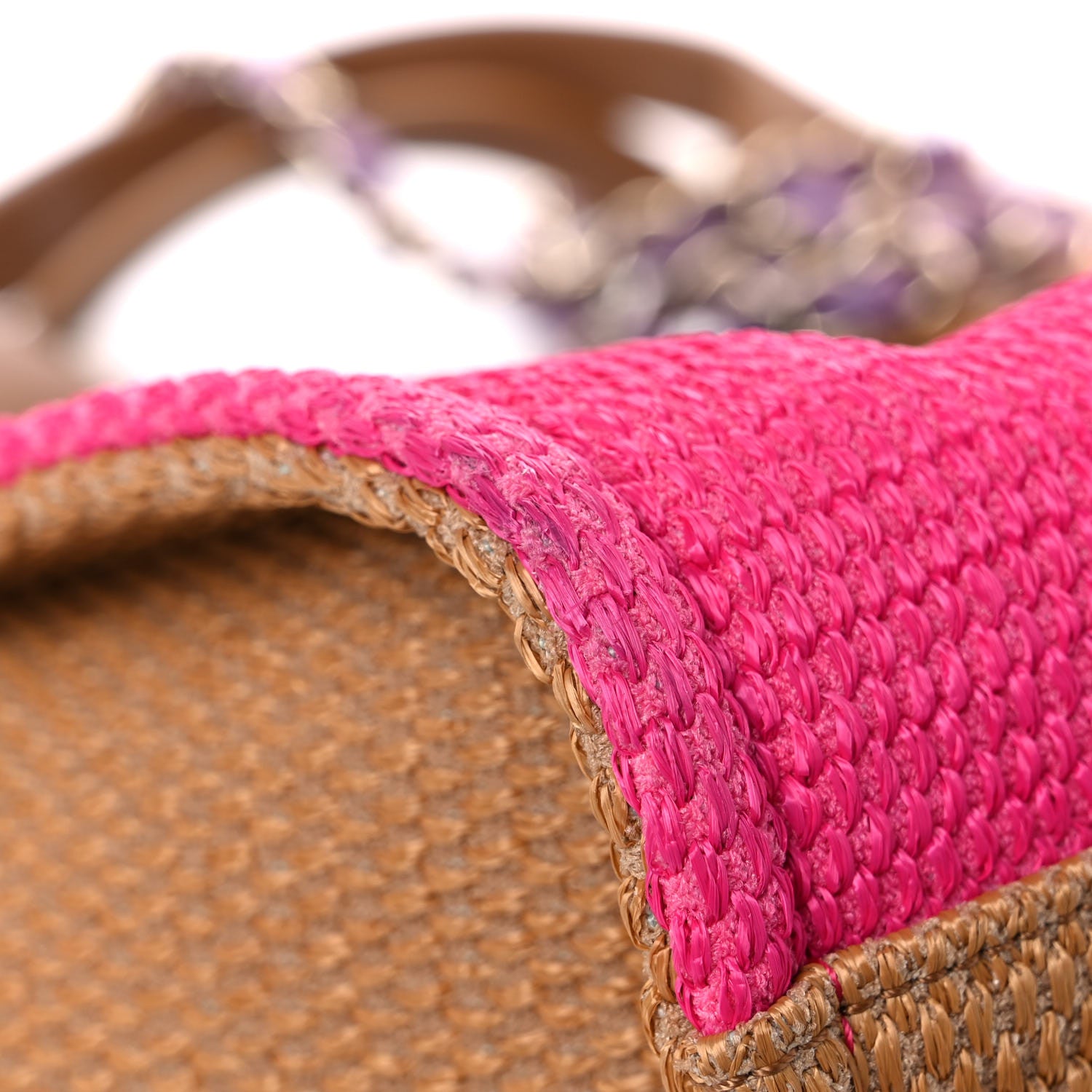 Chanel Straw Raffia Calfskin Striped Medium Deauville Tote Dark Beige Fuchsia Navy Blue 10 of 13