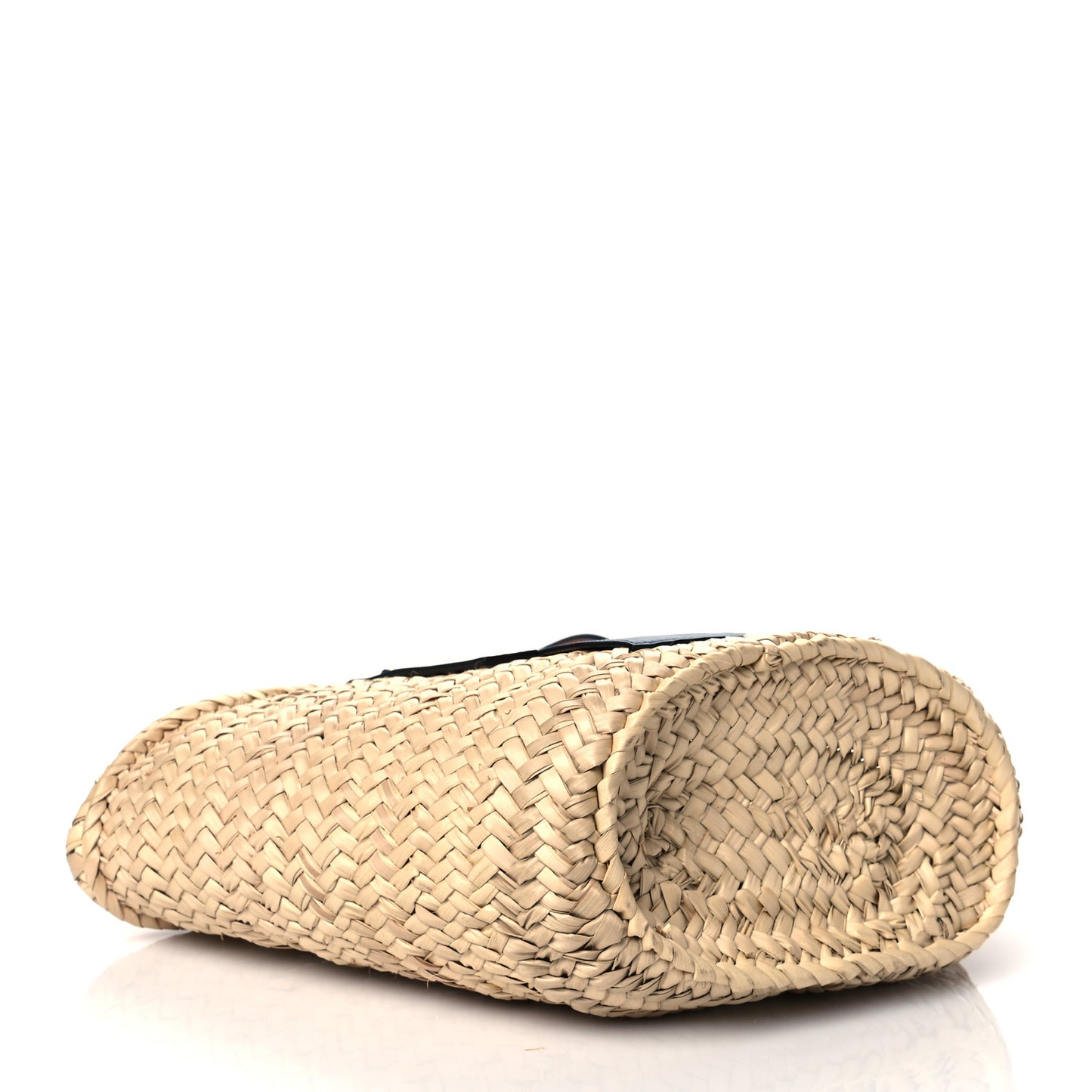 Raffia Small Basket Tote Bag Natural Tan Navy