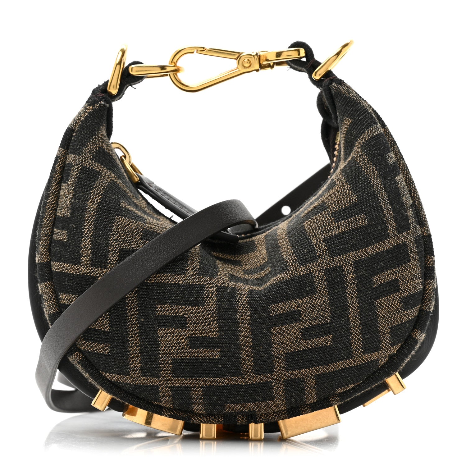 Fendi Fabric Jacquard FF 1974 Nano Fendigraphy Hobo Charm Tobacco Moro 1 of 10