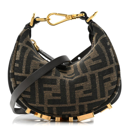 Fendi Fabric Jacquard FF 1974 Nano Fendigraphy Hobo Charm Tobacco Moro 1 of 10