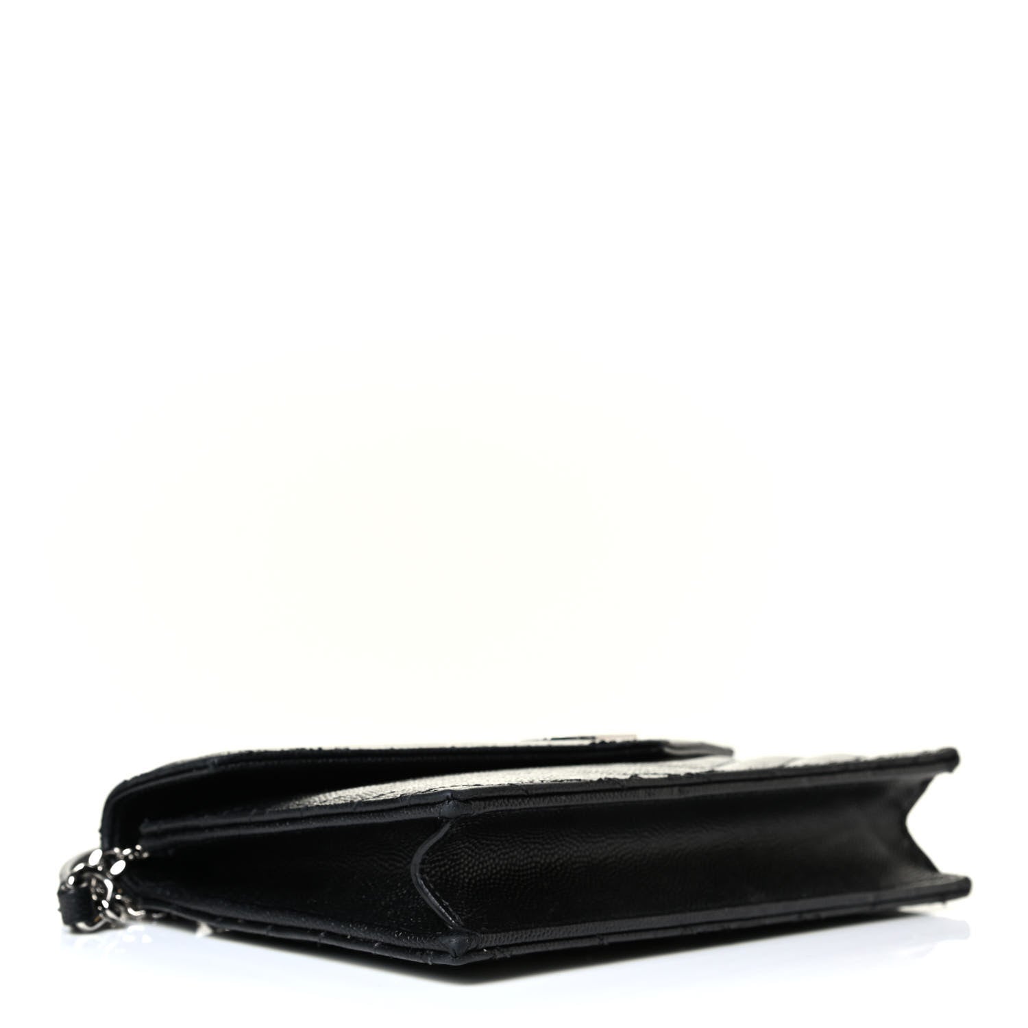 Saint Laurent Grain De Poudre Matelasse Chevron Monogram Envelope Chain Wallet Black 3 of 7