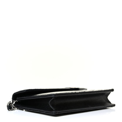 Saint Laurent Grain De Poudre Matelasse Chevron Monogram Envelope Chain Wallet Black 3 of 7