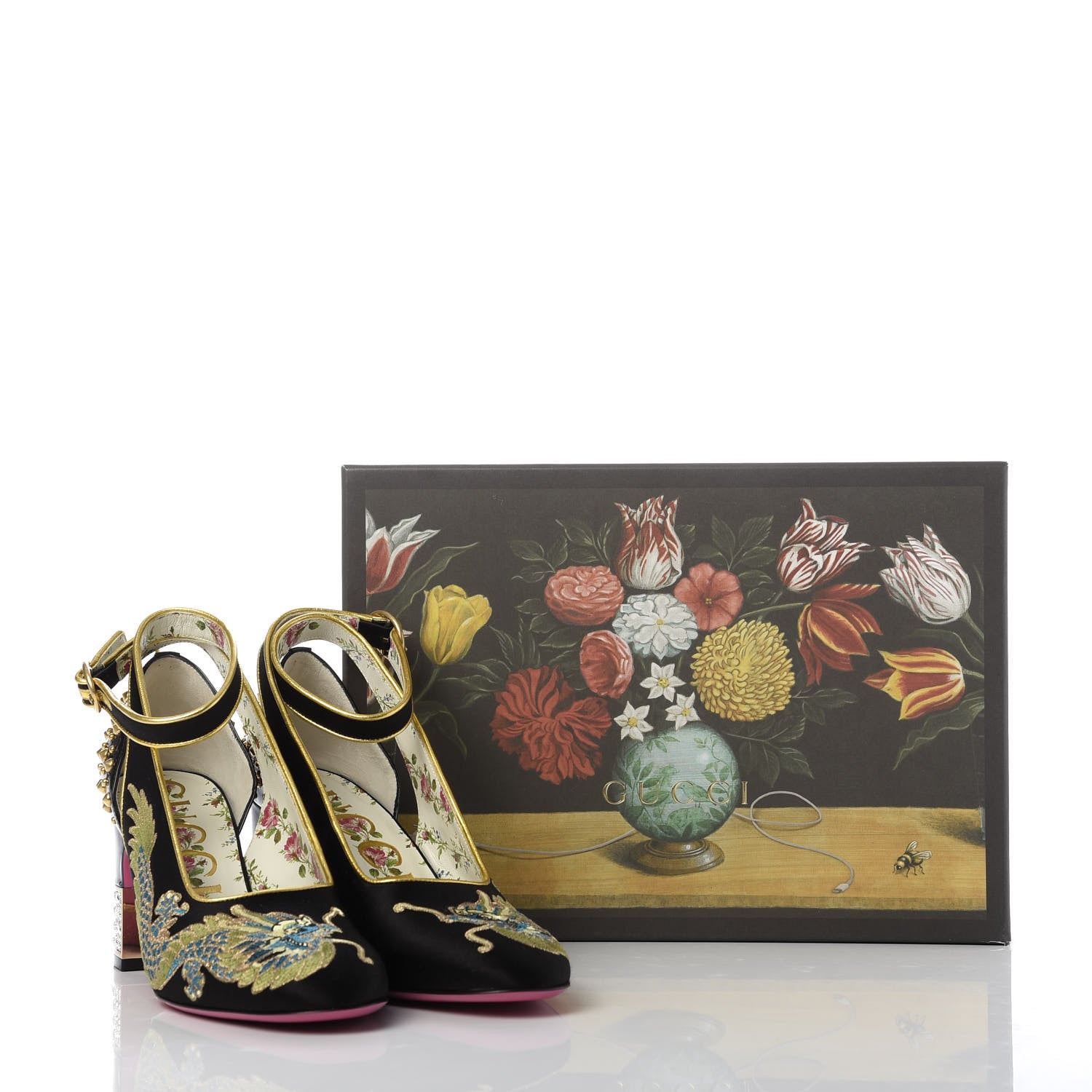 Gucci Satin Embroidered Dragon Caspar Pumps 38.5 Black 10 of 10