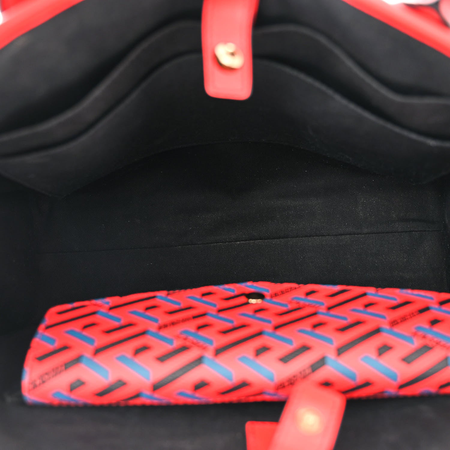 Versace Coated Canvas Calfskin La Greca Signature Tote Bag Blue Red 5 of 14