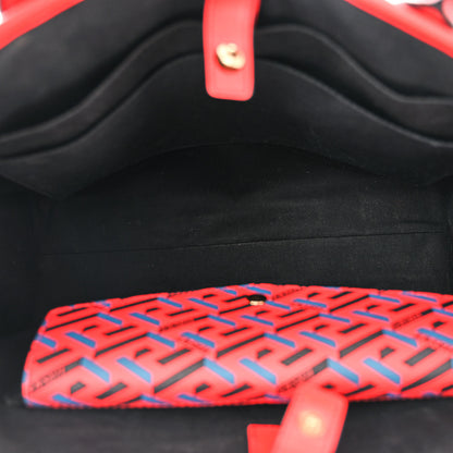 Versace Coated Canvas Calfskin La Greca Signature Tote Bag Blue Red 5 of 14