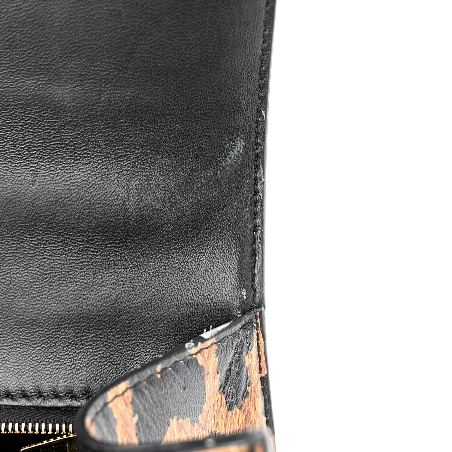 Smooth Calfskin Leopard Print Medium Hourglass Top Handle Bag Beige