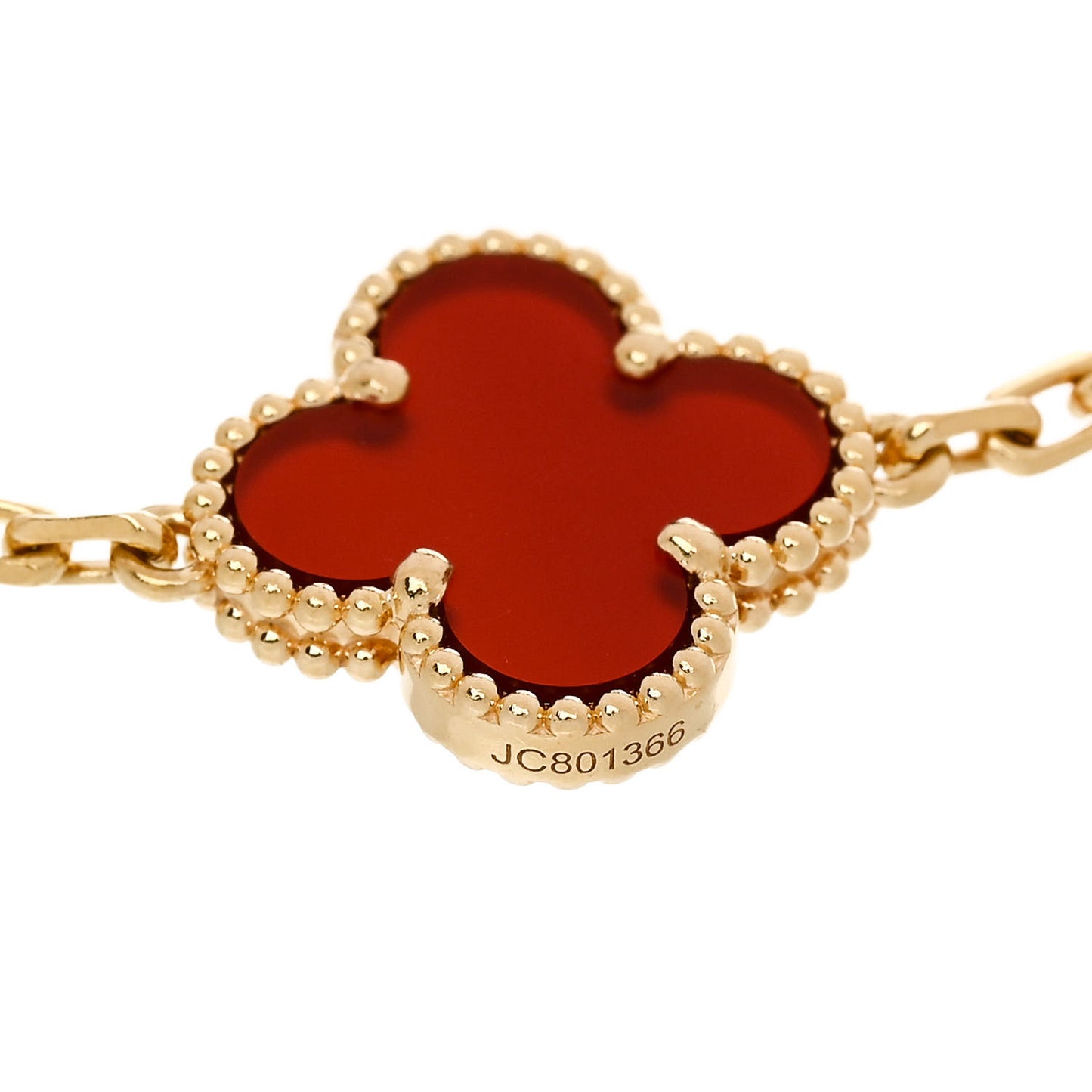 18K Yellow Gold Carnelian 5 Motifs Vintage Alhambra Bracelet