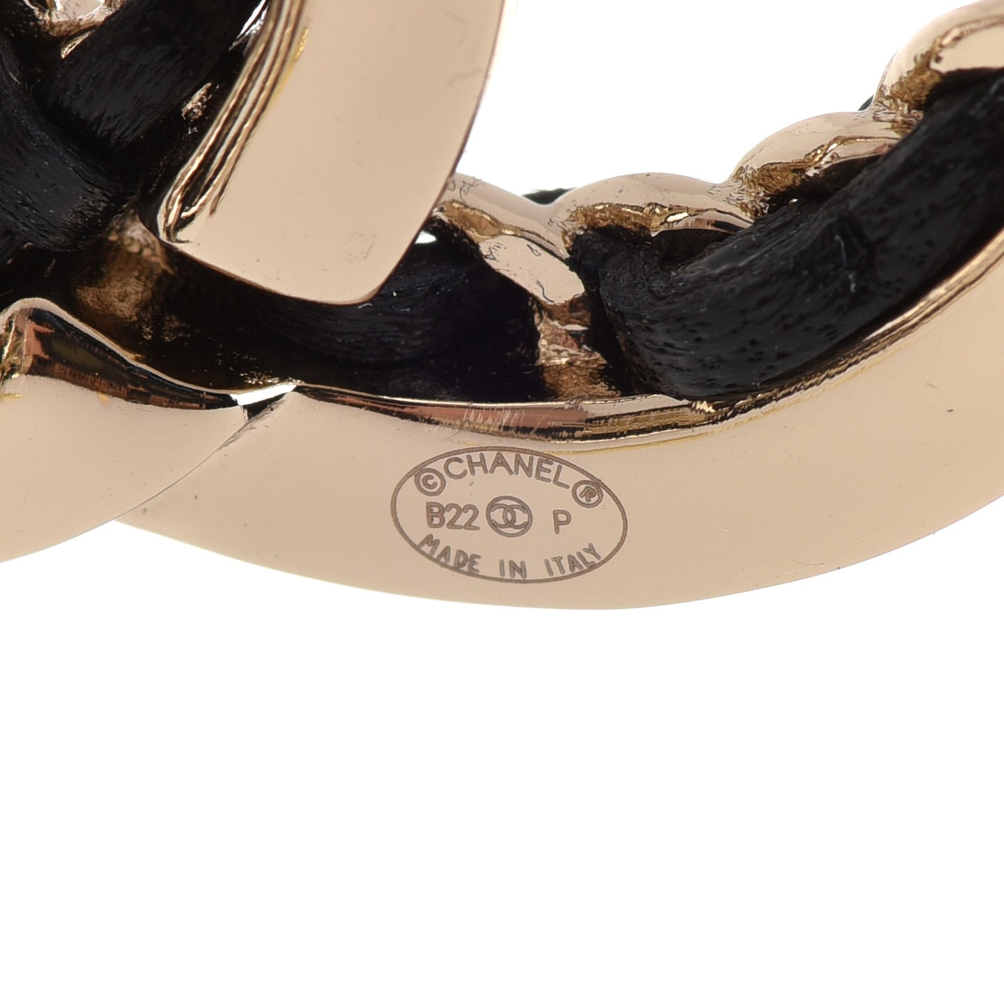 Lambskin Chain CC Drop Earrings Black Gold