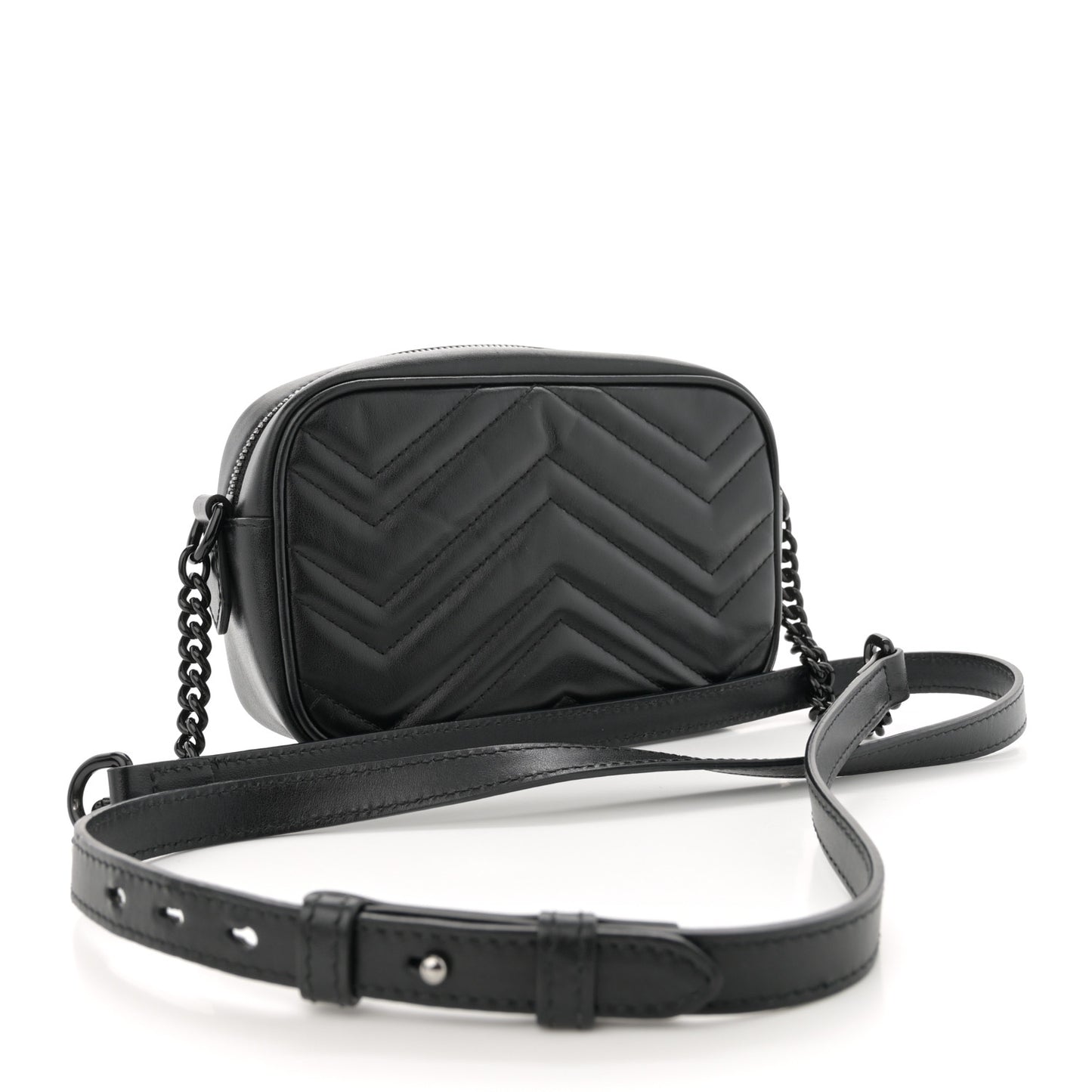 Calfskin Matelasse Monochrome Mini GG Marmont Chain Shoulder Bag Black