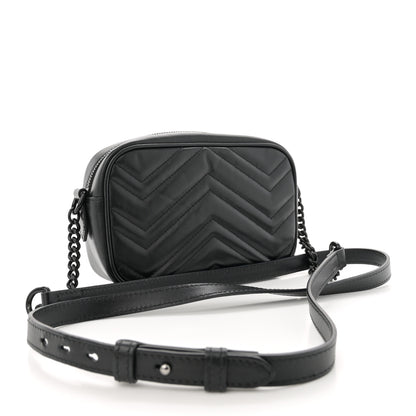 Gucci Calfskin Matelasse Monochrome Mini GG Marmont Chain Shoulder Bag Black 3 of 9