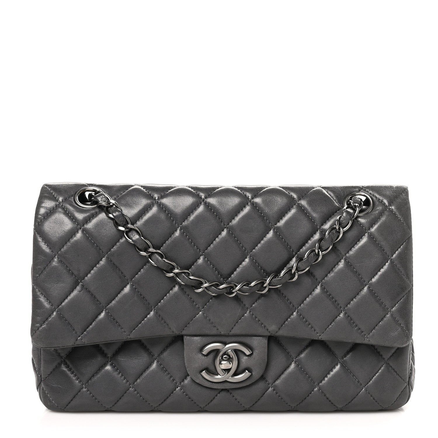 Chanel Lambskin Quilted Medium Double Flap Dark Grey 1 of 12