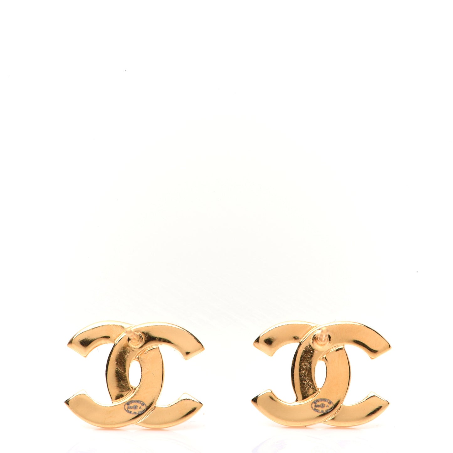 Metal CC Paris Button Stud Earrings Gold