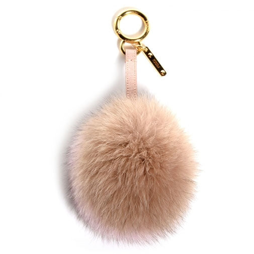 Fox Fur Vitello Elite Bi-Color Pom Pom Bag Charm Rosa Cammello Cipria