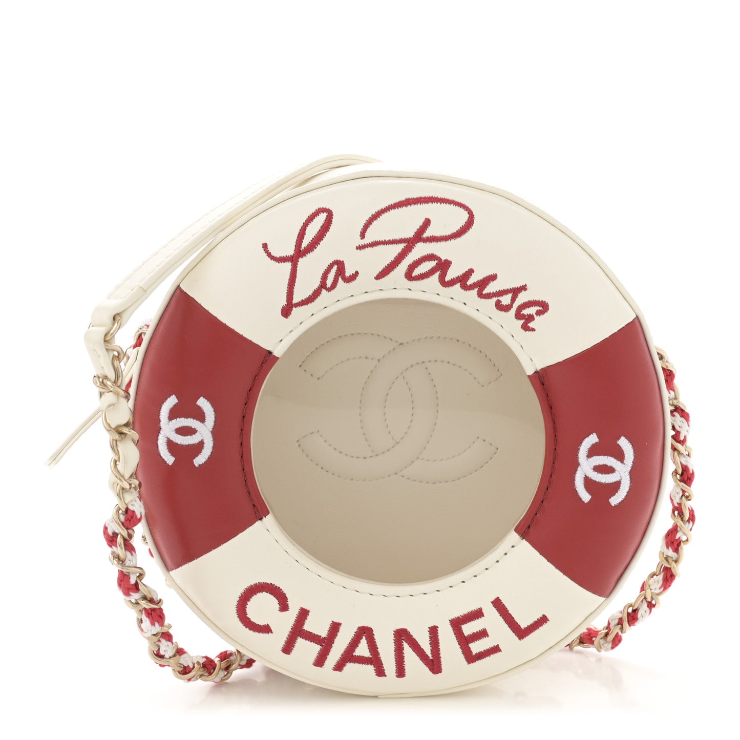 Lambskin Coco Lifesaver Round Bag Red White