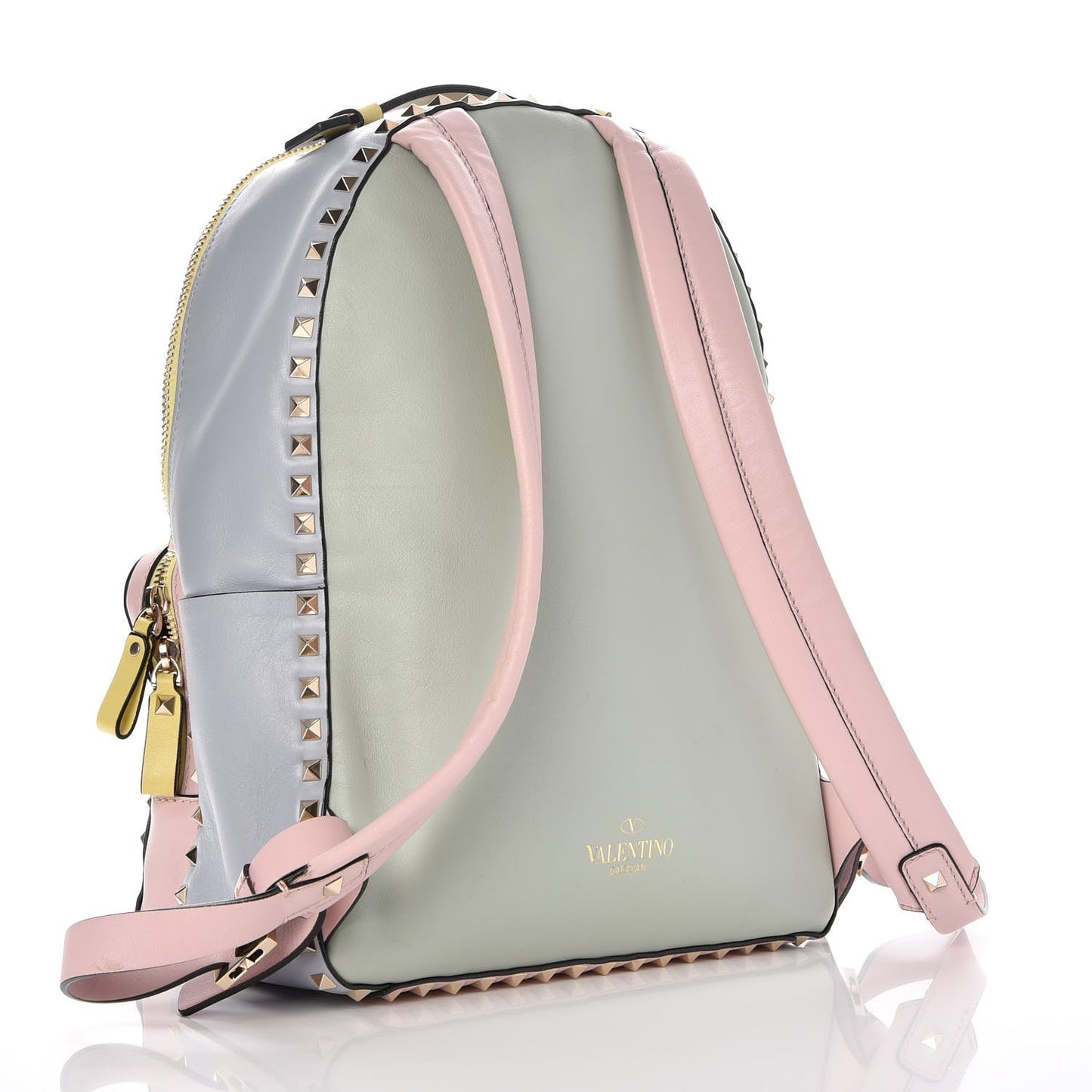 Calfskin Watercolor Medium Rockstud Backpack Rose Green Yellow Sky