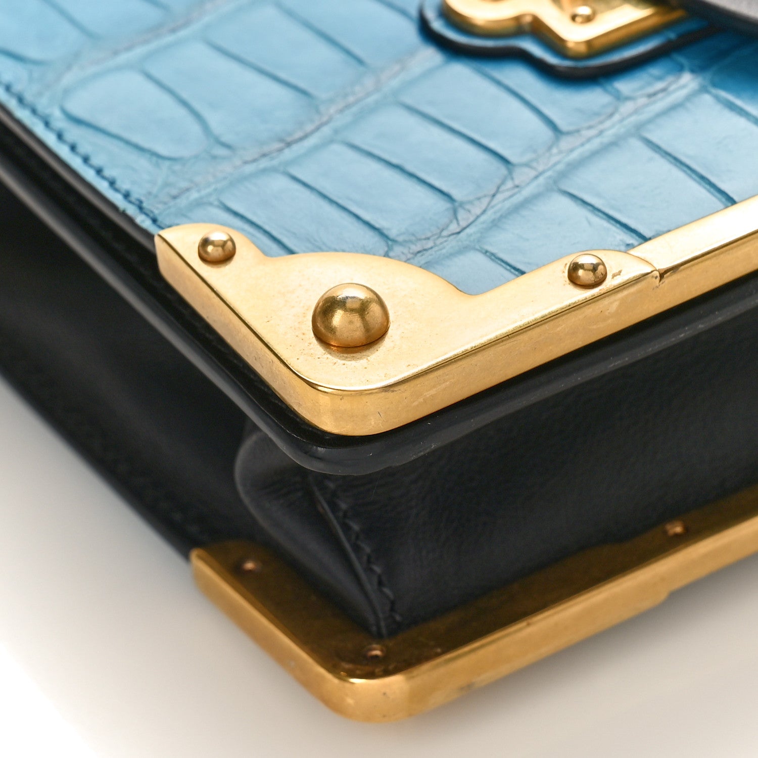 Prada City Calfskin Crocodile Cahier Bag Blue 7 of 8