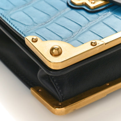 Prada City Calfskin Crocodile Cahier Bag Blue 7 of 8