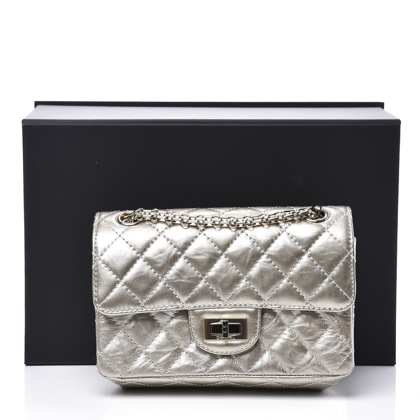 Aged Calfskin Quilted 2.55 Reissue Mini Flap Light Gold