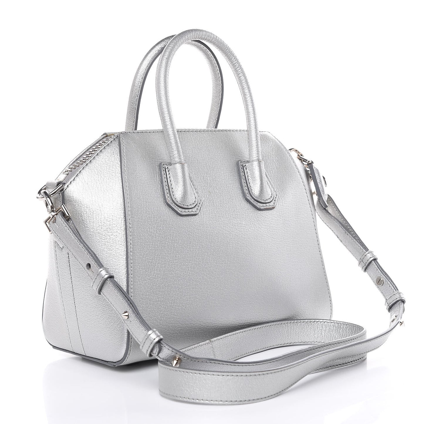Metallic Sugar Goatskin Mini Antigona Silver