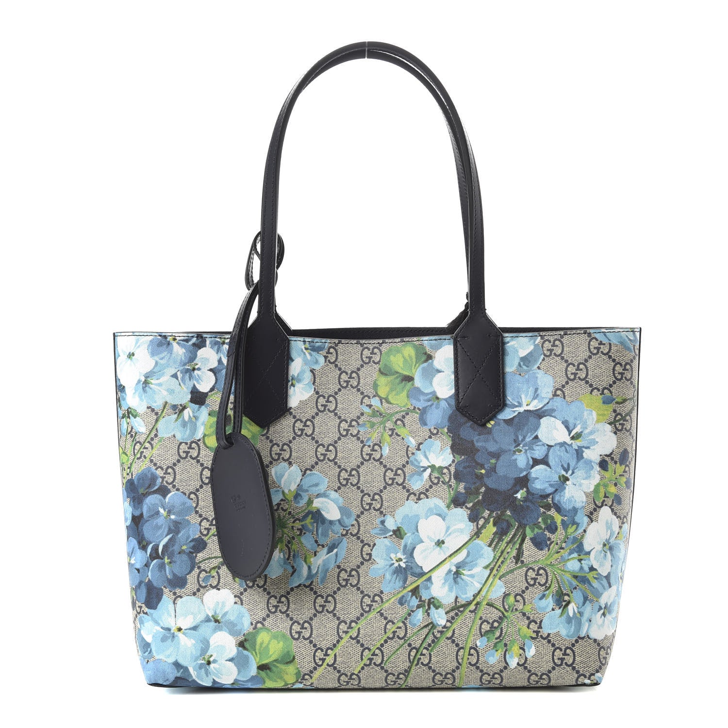 Gucci GG Supreme Monogram Blooms Small Reversible Tote Beige Blue Navy 1 of 10