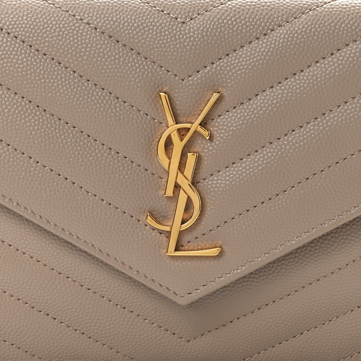 Saint Laurent Grain De Poudre Matelasse Chevron Monogram Envelope Chain Wallet Nude Powder 8 of 10