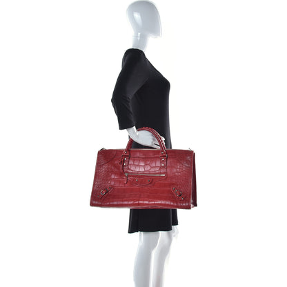 Balenciaga Crocodile Classic Silver Hardware Work Red 2 of 11