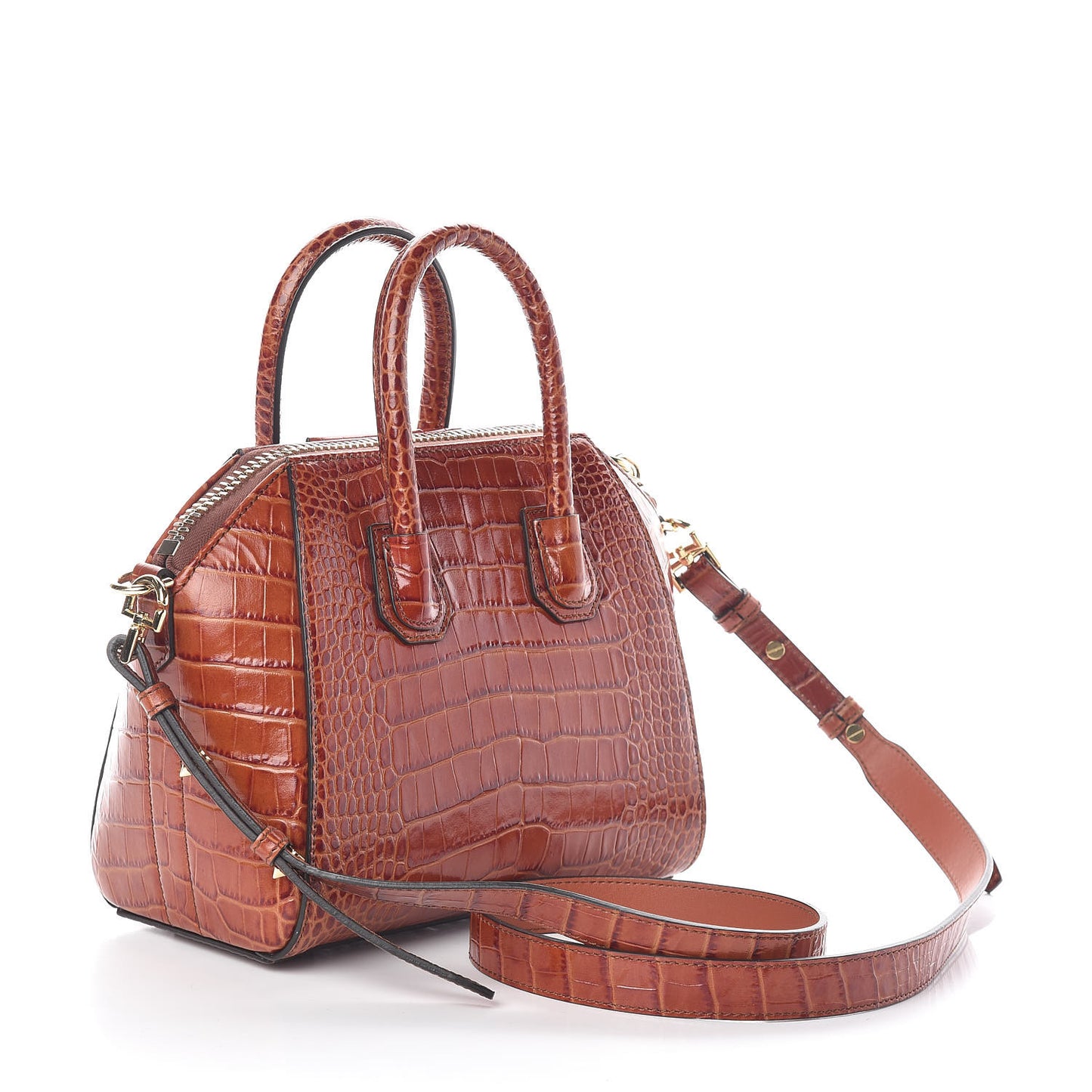 Calfskin Crocodile Embossed Mini Antigona Cognac