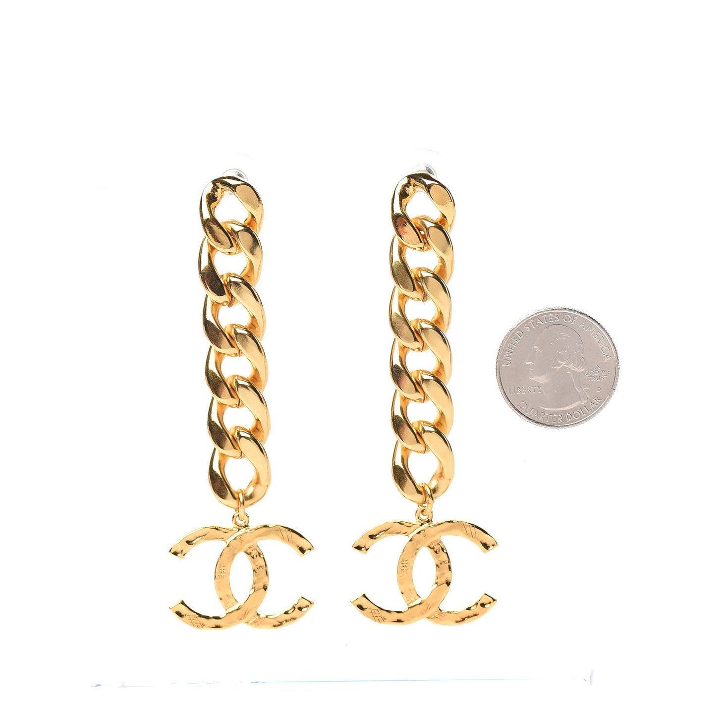 Metal CC Pick Drop Earrings Gold