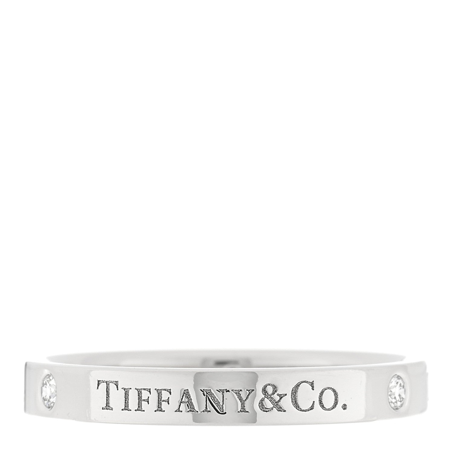 Tiffany Platinum Diamond Logo Band Ring 58 8.25 1 of 5