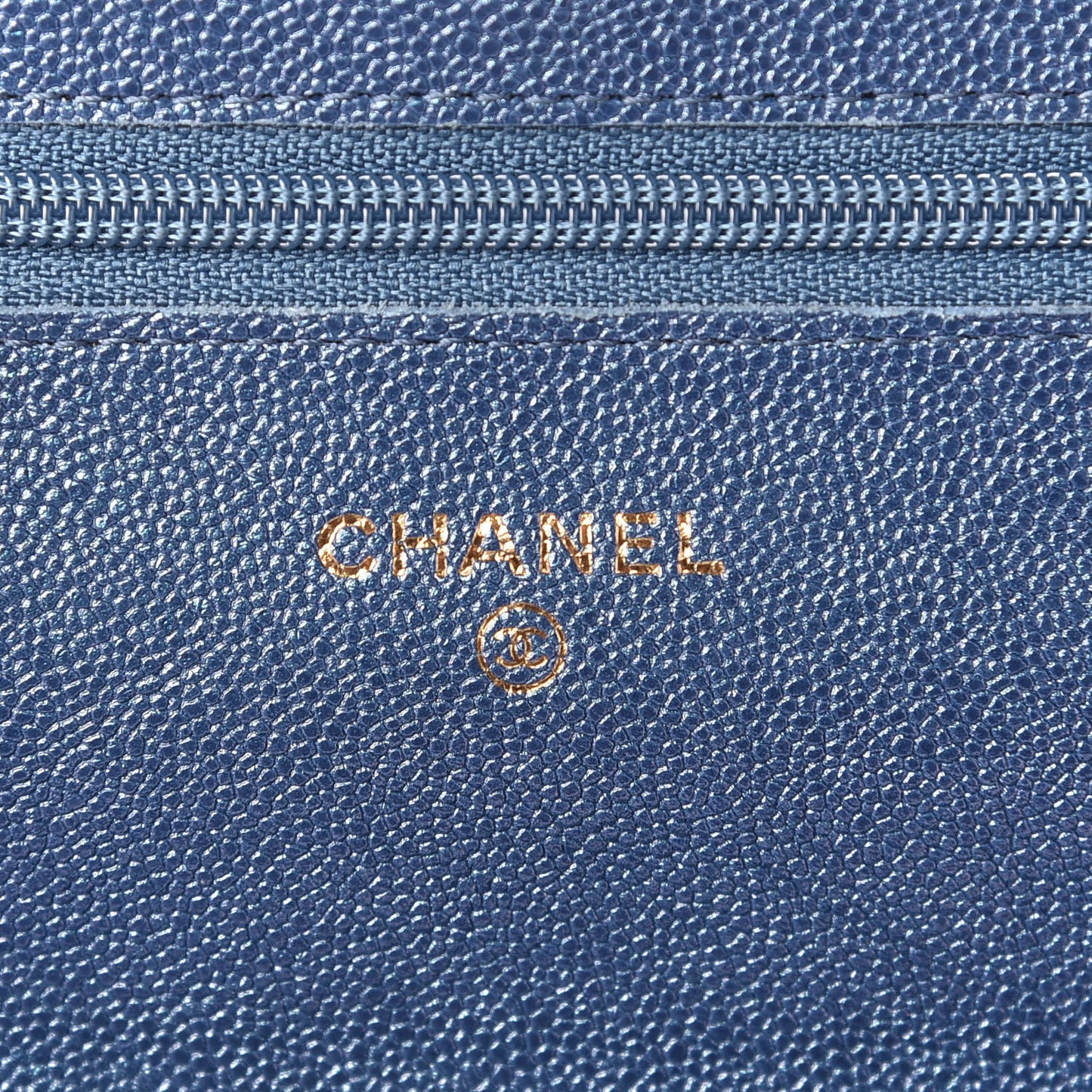 Iridescent Caviar Quilted Wallet On Chain WOC Dark Blue