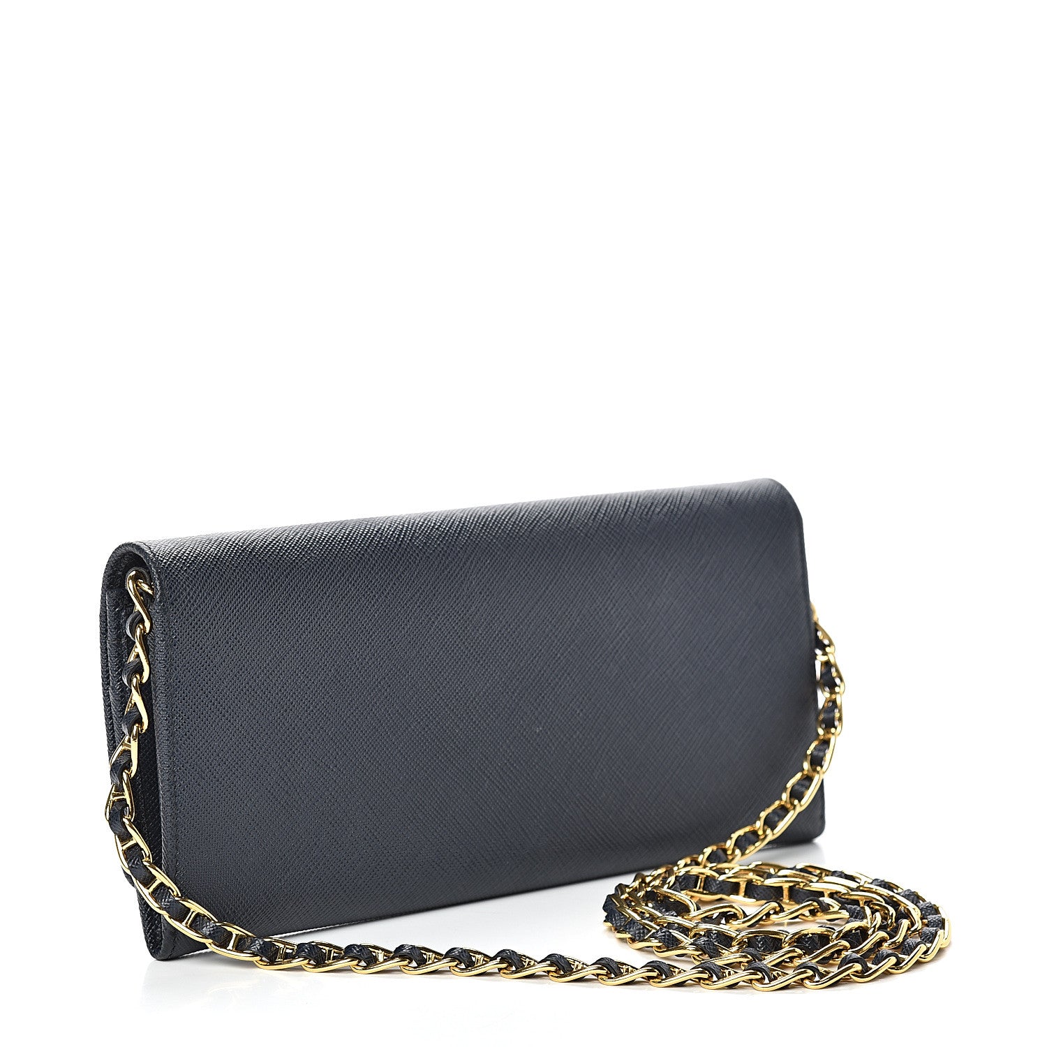 Prada Saffiano Metal Oro Chain Wallet Baltico 2 of 10