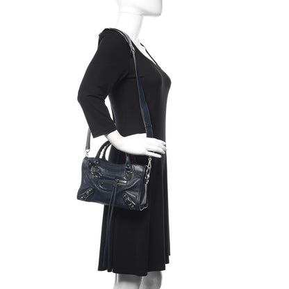 Balenciaga Chevre Silver Metallic Edge Hardware Mini City Bleu Nuit Dark Sea 2 of 9