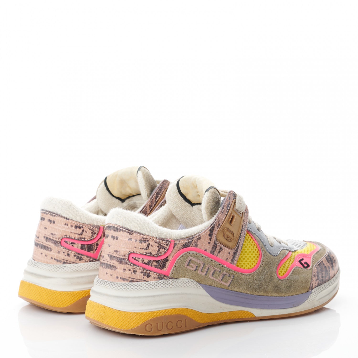 Gucci Suede Calfskin Tejus Printed Womens Ultrapace Sneakers 36 Pink Silver Oatmeal Yolk 4 of 7