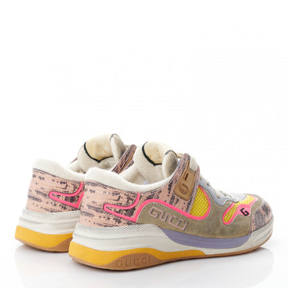 Gucci Suede Calfskin Tejus Printed Womens Ultrapace Sneakers 36 Pink Silver Oatmeal Yolk 4 of 7
