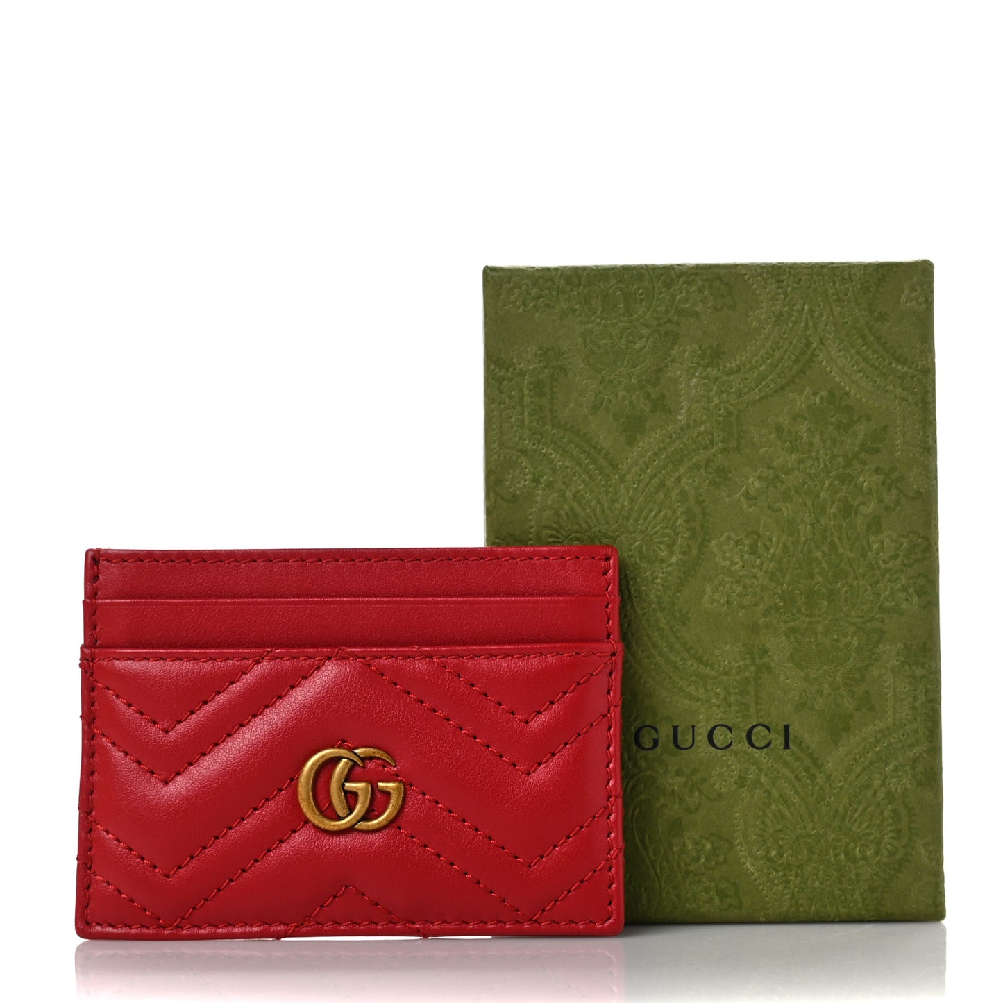 Calfskin Matelasse GG Marmont Card Holder Hibiscus Red