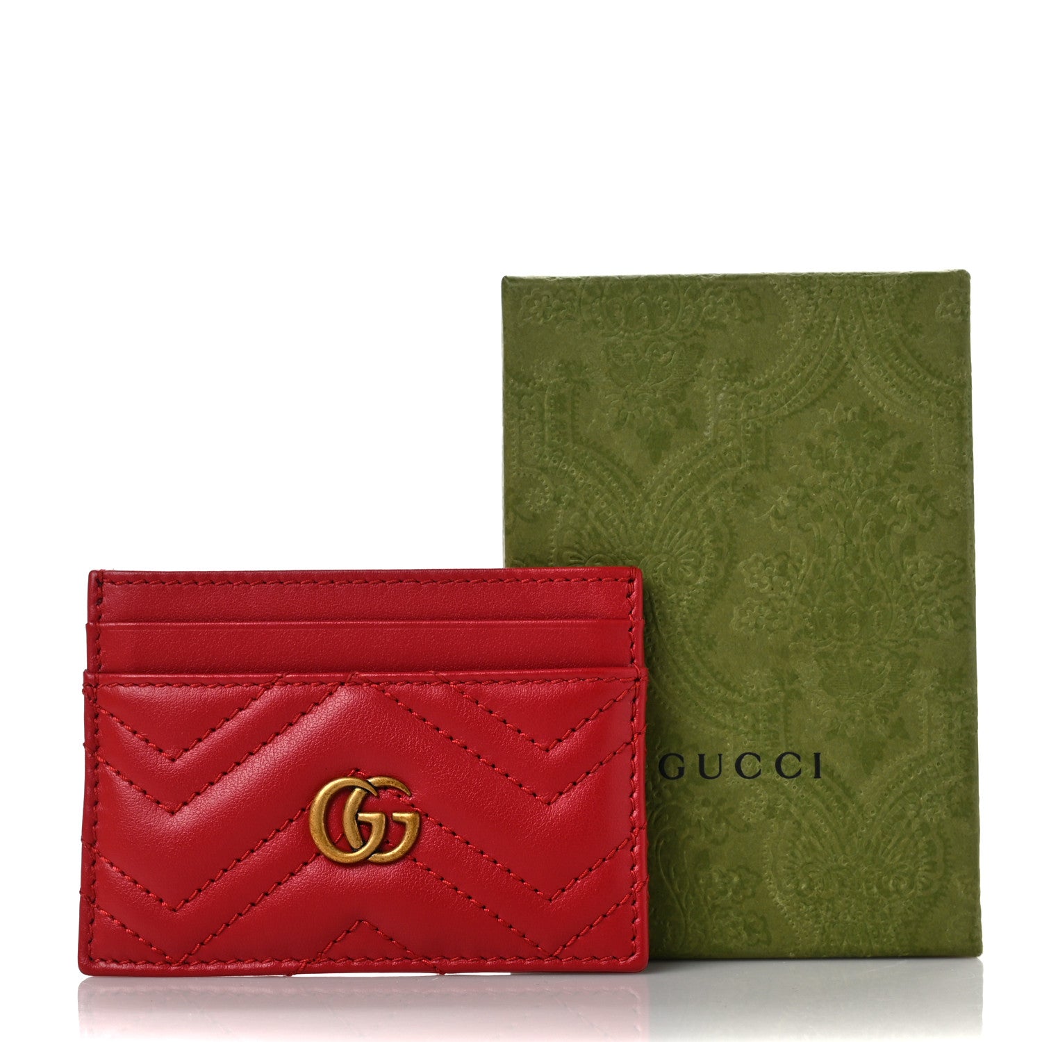 Gucci Calfskin Matelasse GG Marmont Card Holder Hibiscus Red 7 of 7