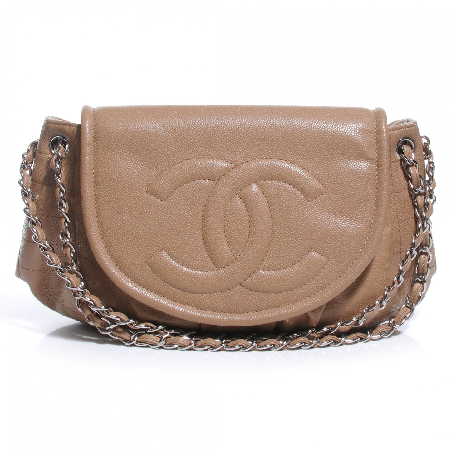 Caviar Half Moon Large Flap Dark Beige