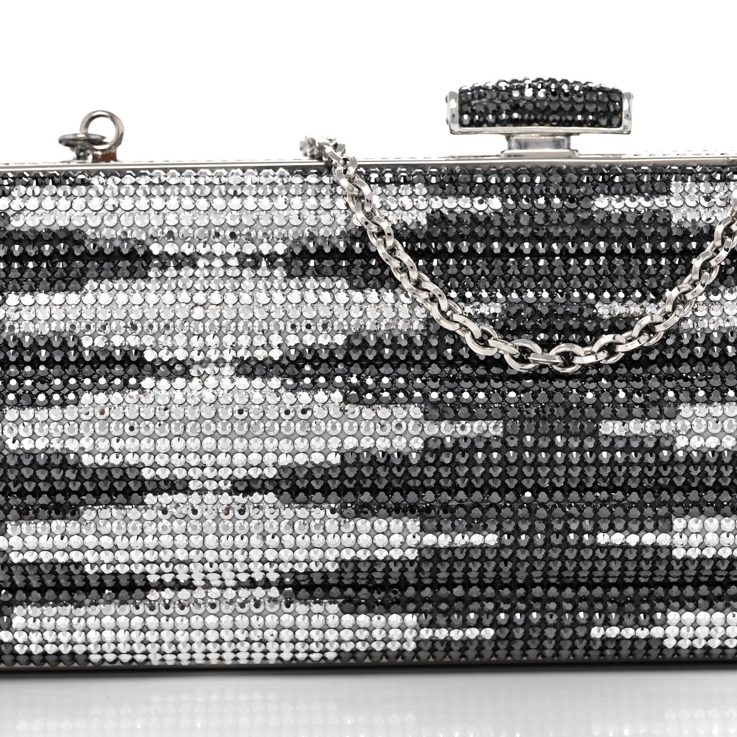 Judith Leiber Swarovski Crystal Cosmojet Minaudiere Clutch Black Silver 10 of 10
