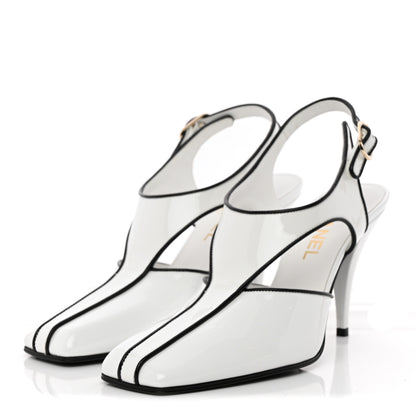 Chanel Patent Calfskin Lambskin Slingback Pumps 38.5 White Black 3 of 10