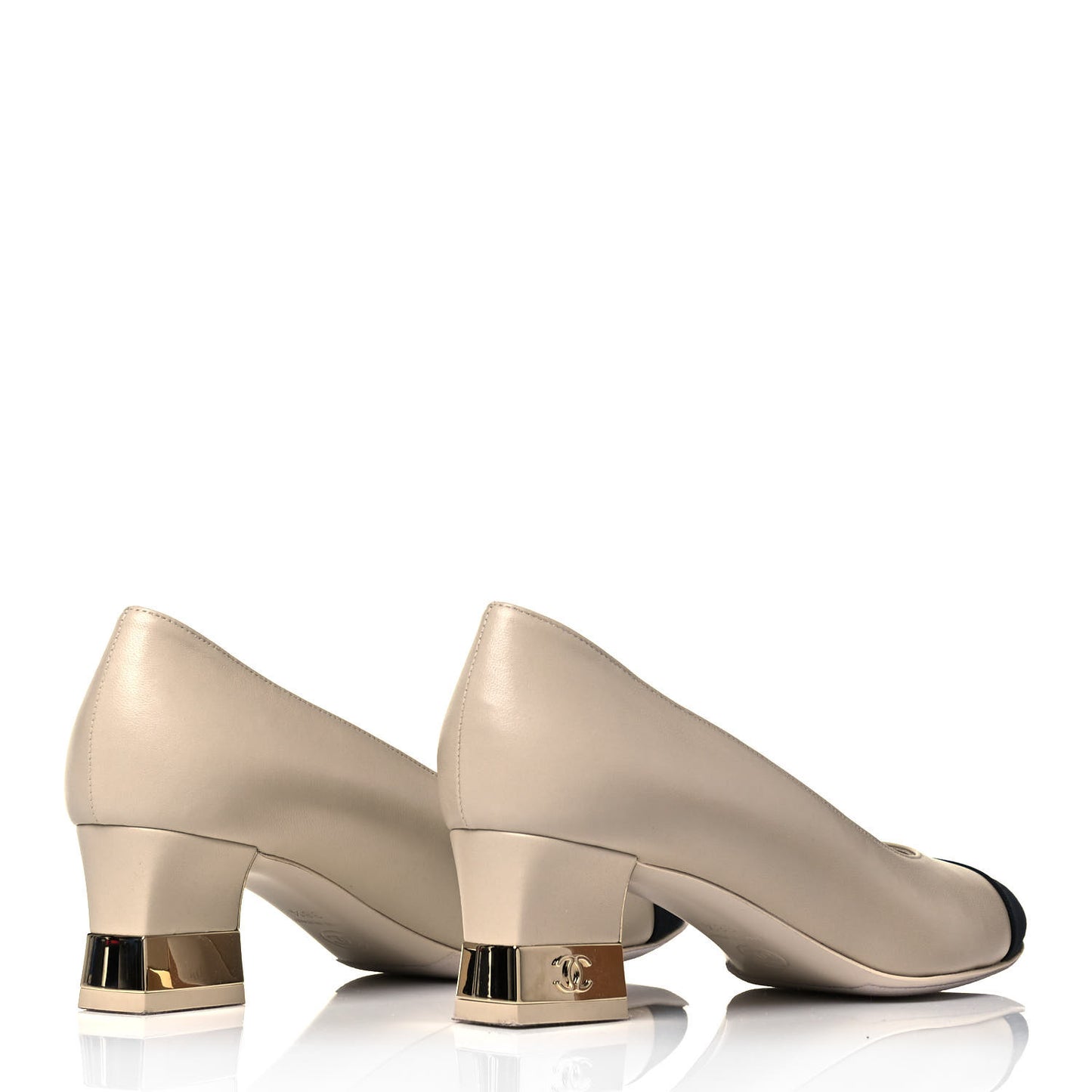 Lambskin Grosgrain CC Cap Toe Pumps 38.5 Ivory Black