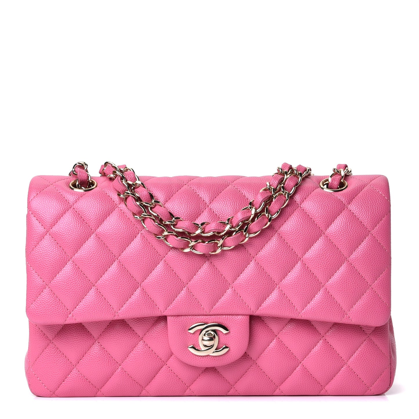 Caviar Quilted Medium Double Flap Pink