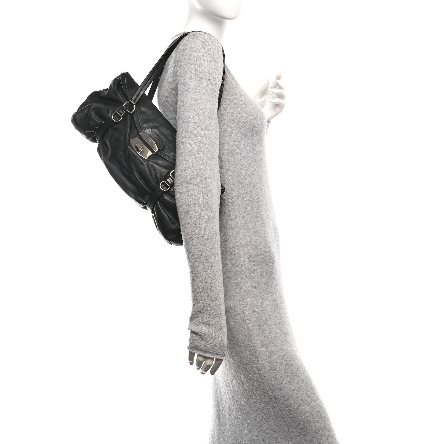 Prada Vitello Belt Easy Foldover Pushlock Satchel Black 2 of 9