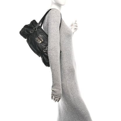 Prada Vitello Belt Easy Foldover Pushlock Satchel Black 2 of 9