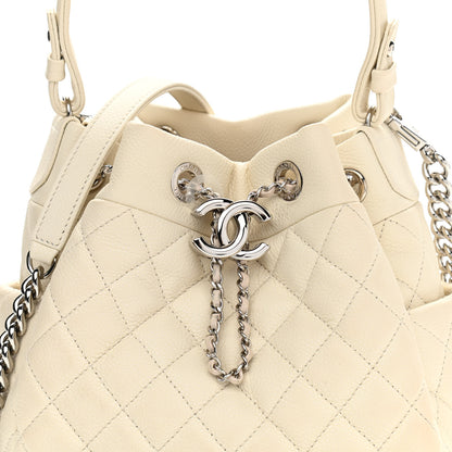 Chanel Caviar Flat Quilted CC Chain Bucket Drawstring Bag Light Beige 8 of 14
